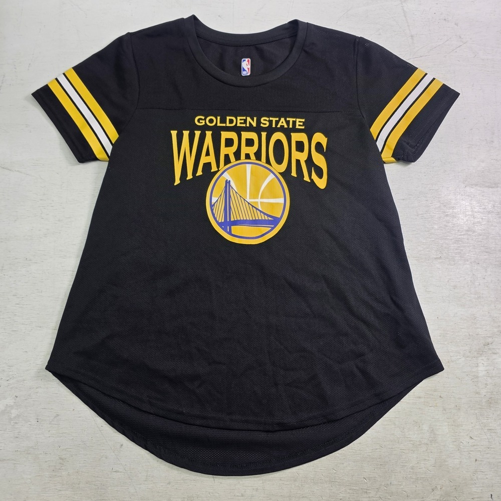 Golden State Warriors Women's Mesh Jersey Shirt XL NBA Black Striped Sleeves EUC